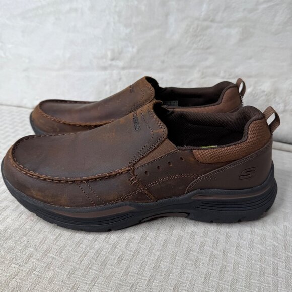 Skechers Mens Relaxed Fit Brown Leather Slip-Ons Size 11 Air-Cooled Memory Foam - Picture 2 of 9